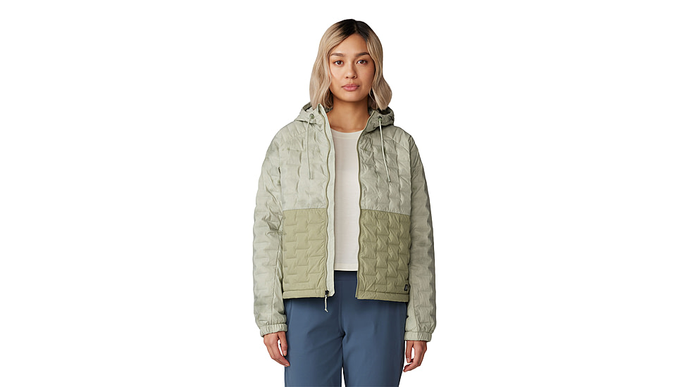 Mountain Hardwear Stretchdown Light Full Zip Hoody - Womens, White Sage Vapors Print, Mantis Green, Small, 2077681341-S