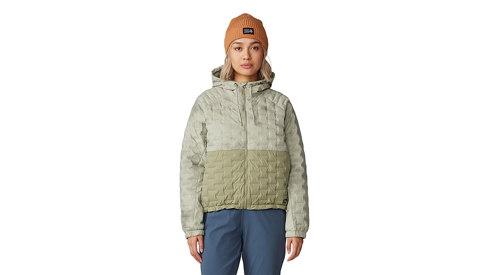 Mountain Hardwear Stretchdown Light Full Zip Hoody - Womens, White Sage Vapors Print, Mantis Green, Small, 2077681341-S