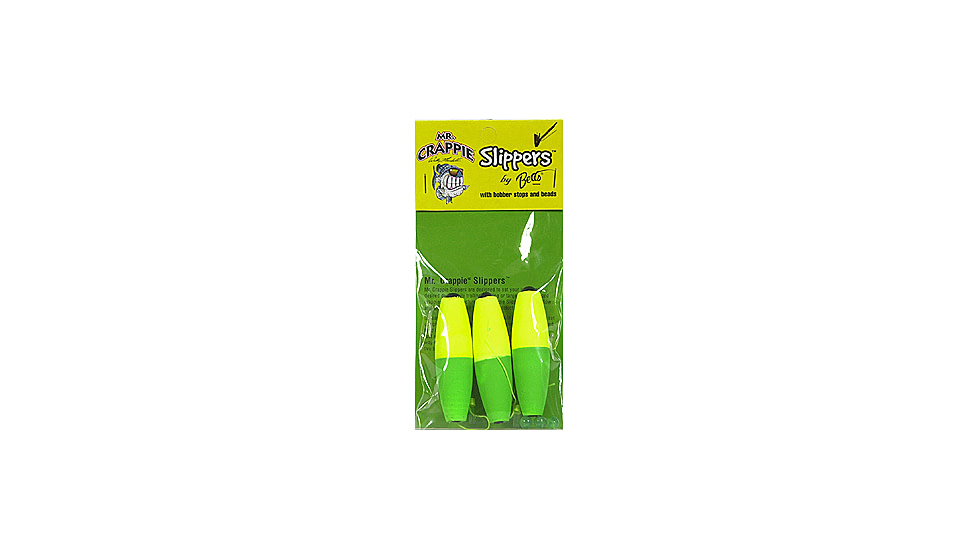Mr. Crappie Slippers Cigar Slip Floats Float, Unweighted, 3 Pack, Yellow/Green, 1.5in, MOOB-SF-3YG