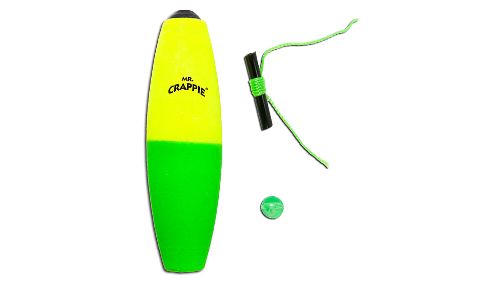 Mr. Crappie Slippers Cigar Slip Floats Float, Unweighted, 3 Pack, Yellow/Green, 1.5in, MOOB-SF-3YG