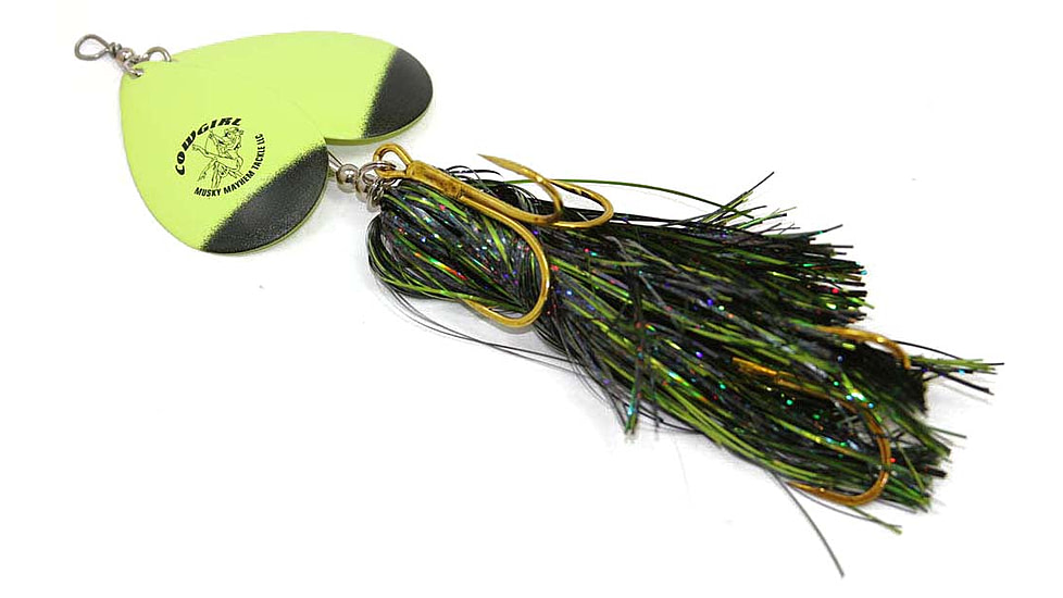 Musky Mayhem Double Cowgirl Musky Spinner, 7/0 Hooks, Black Chartreuse/Chartreuse, 10in, 2.8oz, DC003