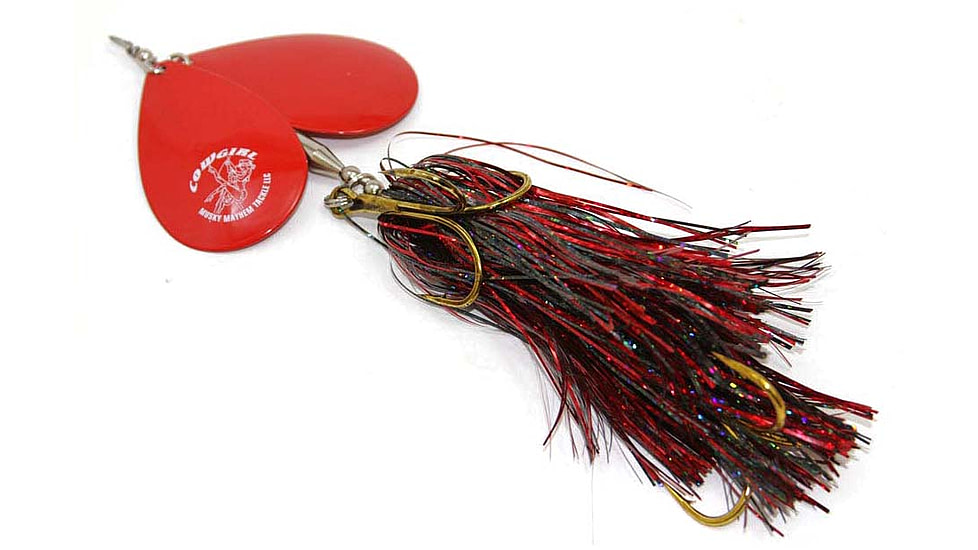 Musky Mayhem Double Cowgirl Musky Spinner, 7/0 Hooks, Black Red/Red, 10in, 2.8oz, DC004