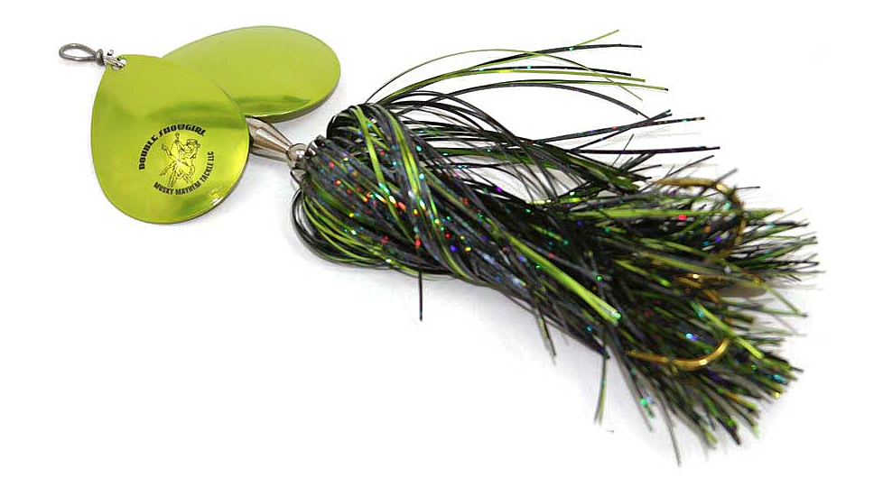 Musky Mayhem Double Showgirl Musky Spinner, 7/0 Hook, Black Chartreuse/Chartreuse, 7.5in, 1.6oz, DS003