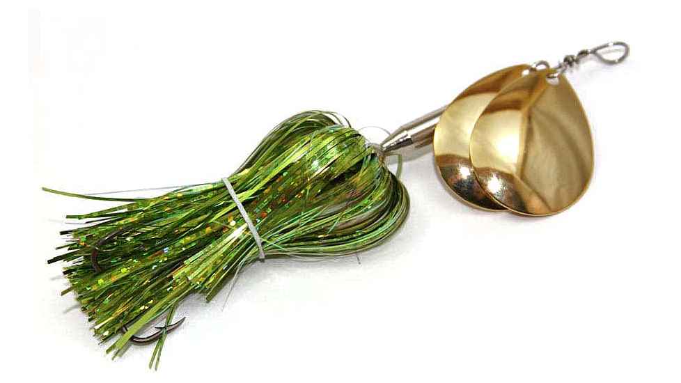 Musky Mayhem Micro Double Cowgirl Musky Spinner, 1/0 Hook, Chartreuse/Gold, 5in, .75 oz, MDC03