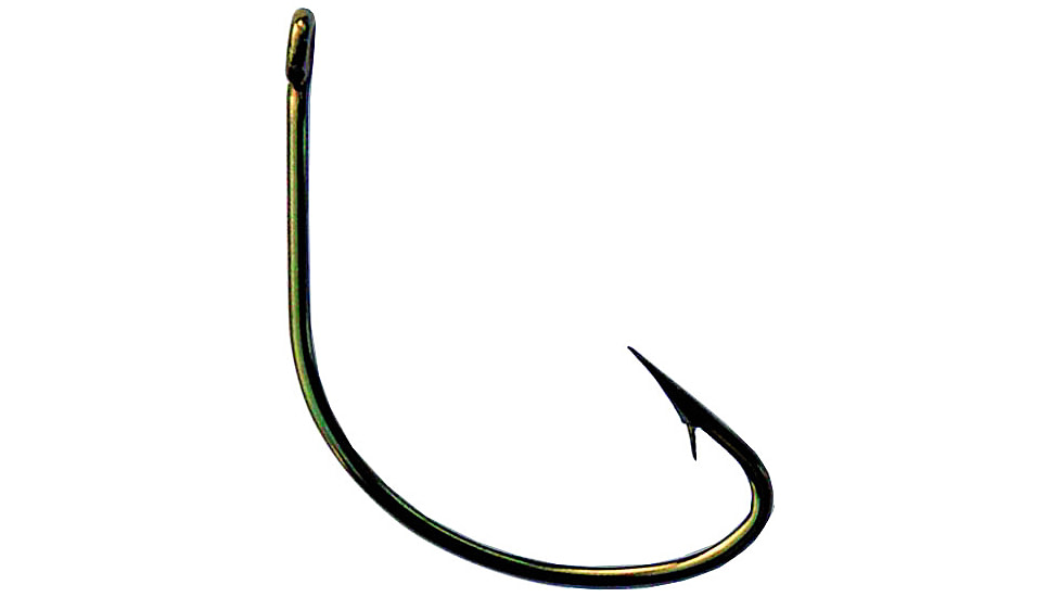 Mustad Classic Wide Gap Hook, Hollow/Reversed Point, Offset, Ringed Eye, Bronze, Size 1, 10 per Pack, 37140-BR-1-10