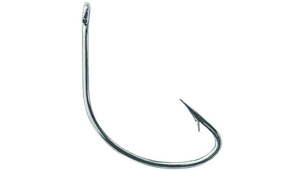 Mustad Classic Wide Gap Hook, Hollow/Reversed Point, Offset, Ringed Eye, Nickel, Size 2, 10 per Pack, 37140-NI-2-10