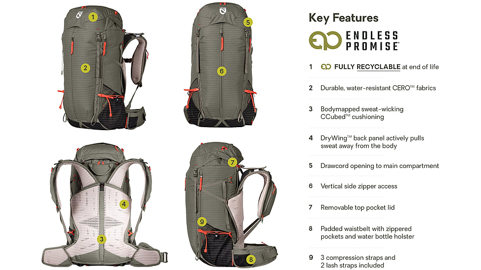 NEMO Equipment Persist Endless Promise All-Adventure Backpack - Mens, Smokey Olive, 45L, 811666035431