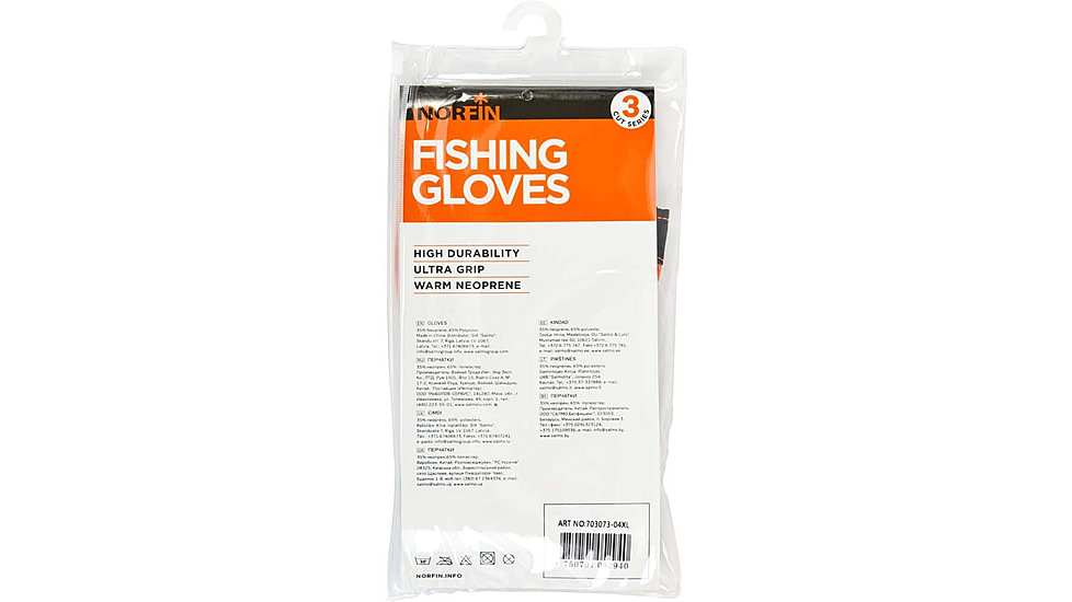 Norfin Grip 3 Cut Gloves - Men's, Orange Black, Extra Large, 703073-04XL