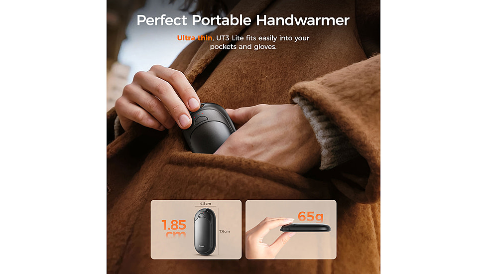 Ocoopa UT3 Liteplus Magnetic Rechargeable Hand Warmers, Black on Black, UT3053-BK-BK-Plus