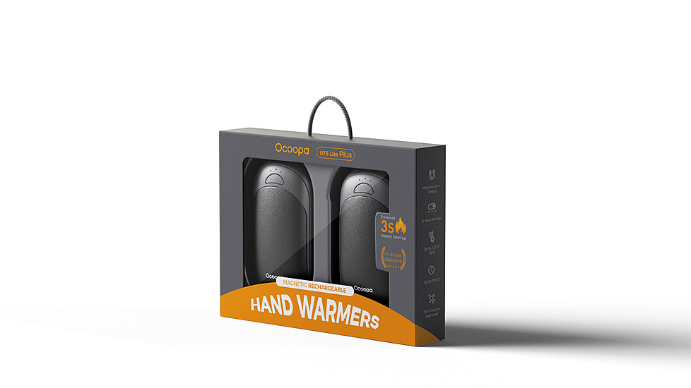 Ocoopa UT3 Liteplus Magnetic Rechargeable Hand Warmers, Black on Black, UT3053-BK-BK-Plus