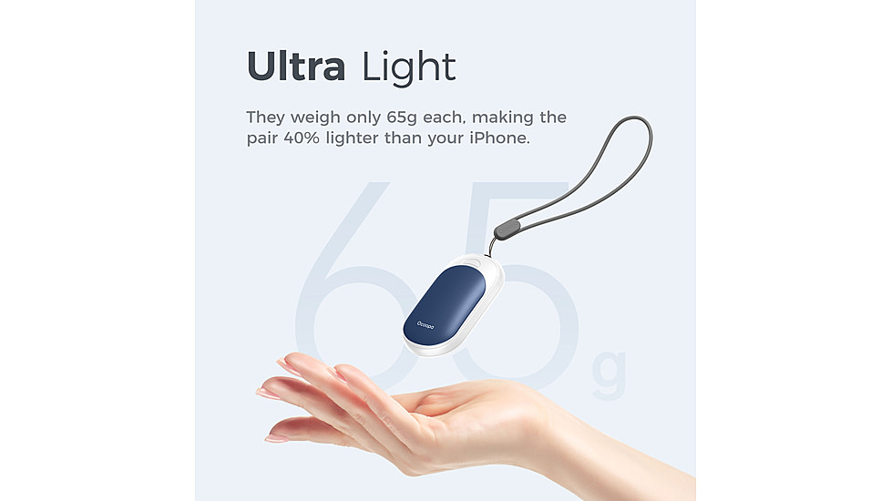 Ocoopa UT3 Liteplus Magnetic Rechargeable Hand Warmers, Blue on White, UT3053-BU-WH-Plus