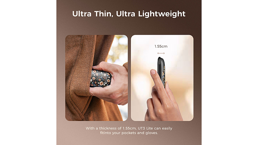 Ocoopa UT3 Liteplus Magnetic Rechargeable Hand Warmers, Flower, UT3053-HUHD-BK-Plus