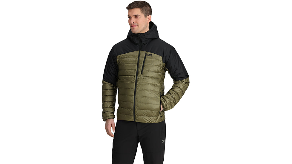 Outdoor Research Helium Down Hoodie Jacket - Mens, Ranger Green/Black, M, 2775722779007