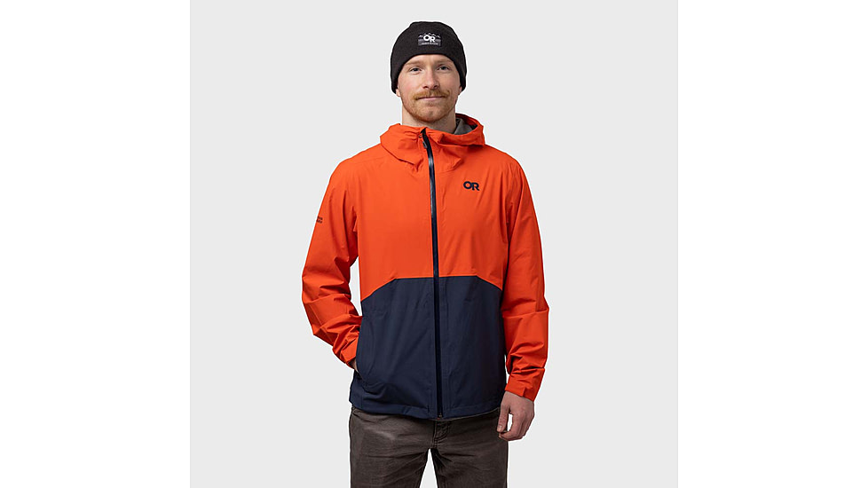 Outdoor Research Stratoburst Stretch Rain Jacket - Mens, Spice/Dark Navy, Extra Large, 3008932726009