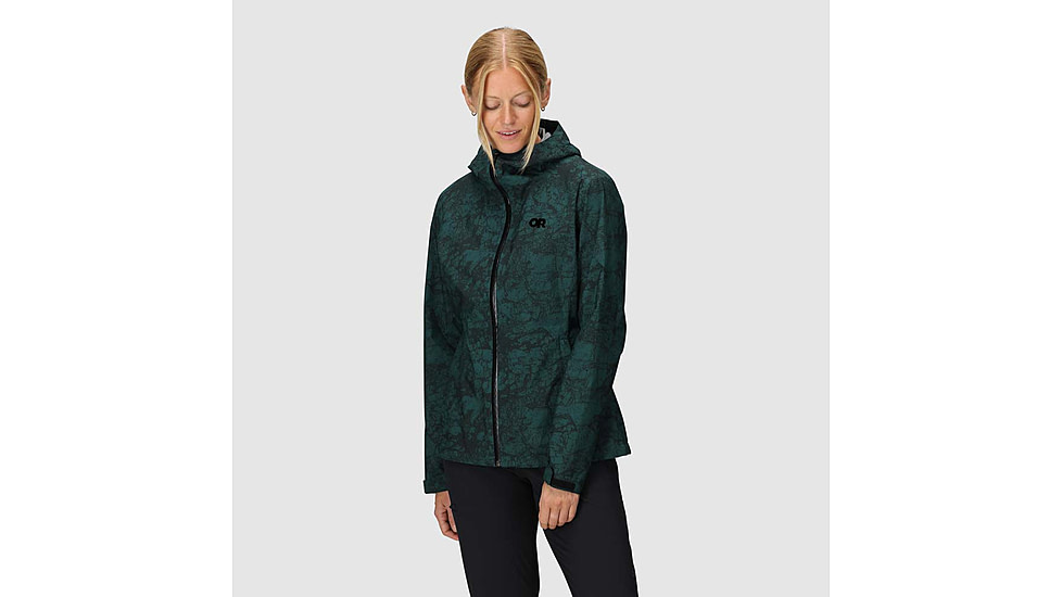 Outdoor Research Stratoburst Stretch Rain Jacket - Womens, Douglas Fir Print, Large, 3008942848008