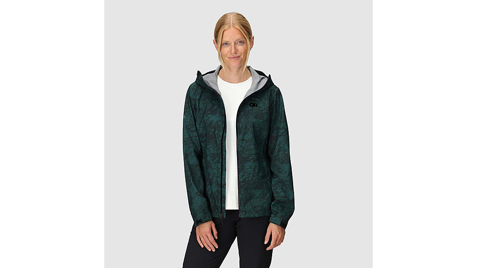 Outdoor Research Stratoburst Stretch Rain Jacket - Womens, Douglas Fir Print, Large, 3008942848008