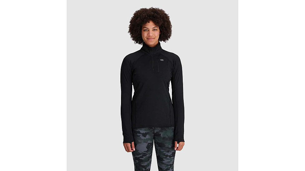 Outdoor Research Vigor Grid Fleece Quarter Zip - Womens, Black, Extra Small, 3005230001005