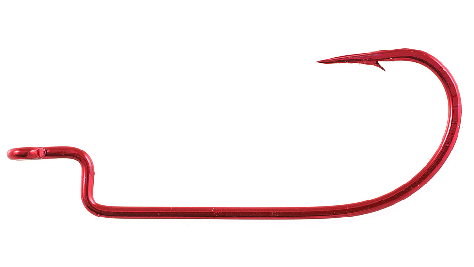 Owner Hooks Worm Hook with Cutting Point, Wide Gap 3X Strong, Offset, Red, Size 1/0, 6 Per Pack, 5102-113