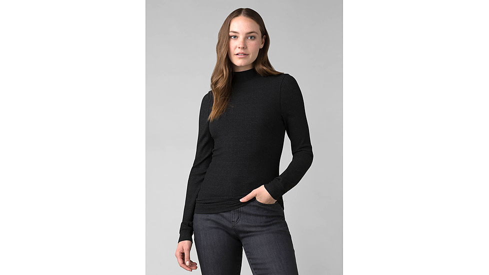 prAna Foundation Rib Mock Neck - Women's, Small, Black Heather, 1967251-001-S