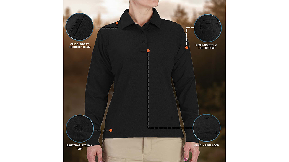 Propper EdgeTec Long Sleeve Polo - Womens, Black, XXL, F58255M001XXL