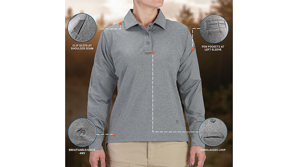 Propper EdgeTec Long Sleeve Polo - Womens, Heather Grey, XL, F58255M023XL