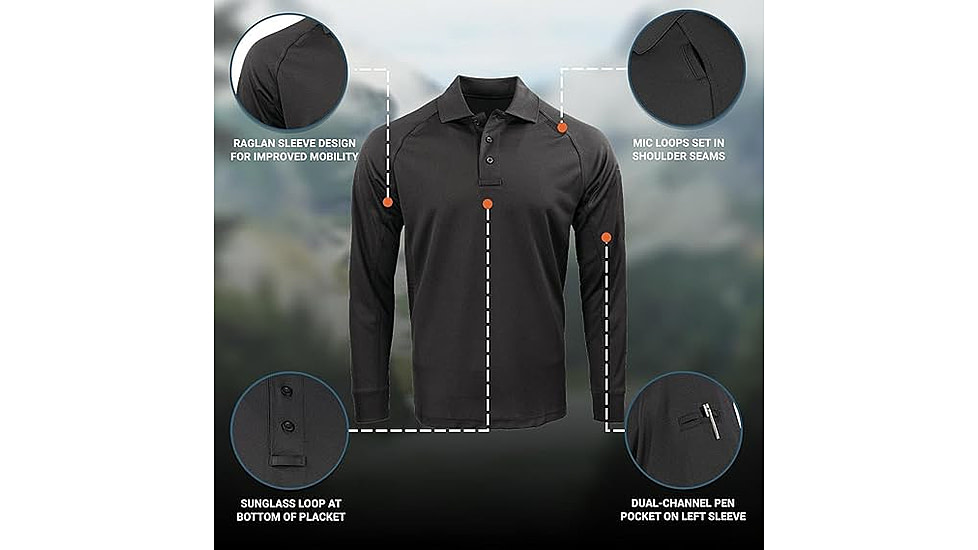 Propper Raglan Long Sleeve Utility Polo - Mens, Black, XS, F531301001XS