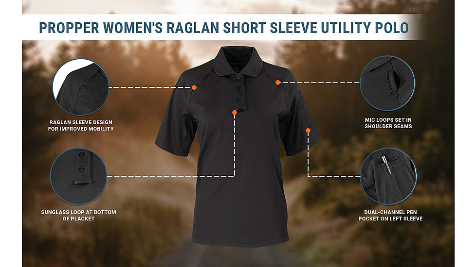 Propper Raglan Utility Short Sleeve Polo - Womens, Charcoal, XL, F530901015XL