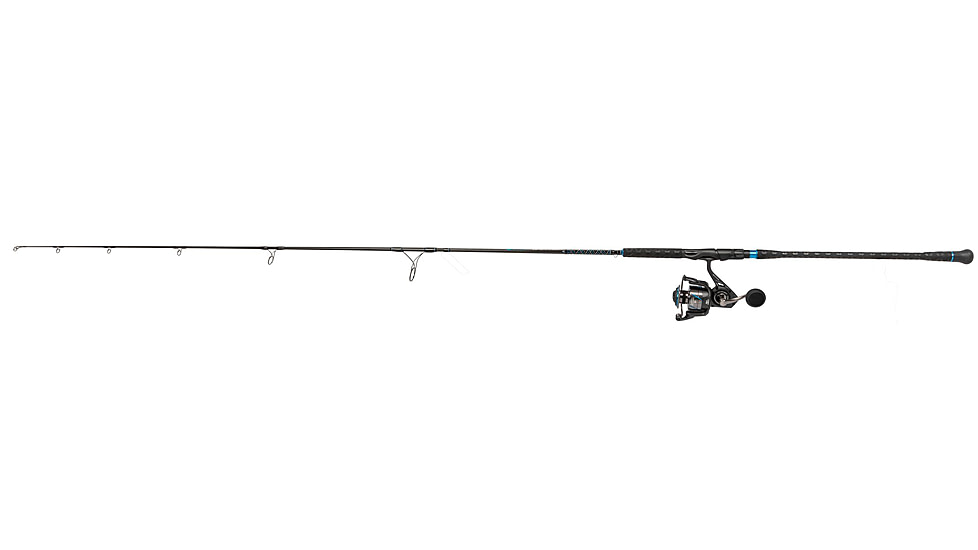 Quantum Benchmark Spinning Reel and Rod Combo, 8ft, 2-PC, Med-Heavy, Moderate-Fast Rod, Graphite Composite Blank, SZ 5000 Reel, 5+1 Bearings, 5.6-1 Ratio, Silver/Blue, BK5000802MH1225.P2