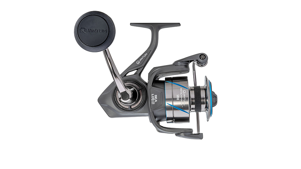 Quantum Benchmark Spinning Reel and Rod Combo, 8ft, 2-PC, Med-Heavy, Moderate-Fast Rod, Graphite Composite Blank, SZ 5000 Reel, 5+1 Bearings, 5.6-1 Ratio, Silver/Blue, BK5000802MH1225.P2