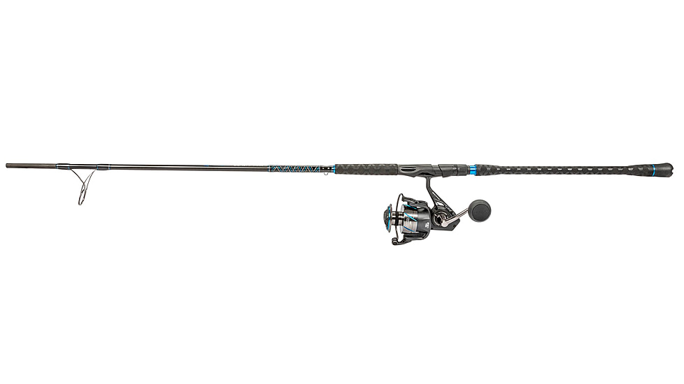 Quantum Benchmark Spinning Reel and Rod Combo, 9ft, 2-PC, Med-Heavy, Moderate-Fast Rod, Graphite Composite Blank, SZ 6000 Reel, 5+1 Bearings, 5.6-1 Ratio, Silver/Blue, BK6000902MH1530.P2