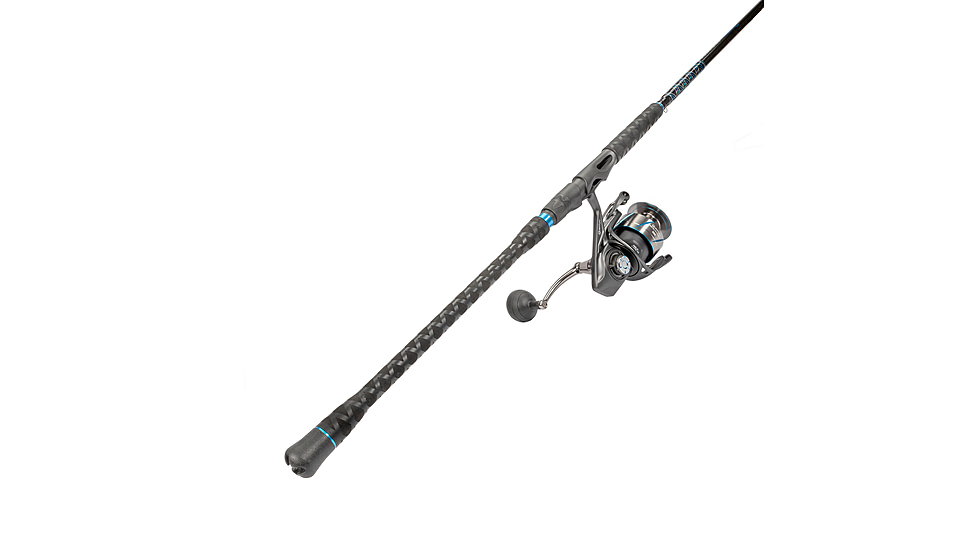 Quantum Benchmark Spinning Reel and Rod Combo, 9ft, 2-PC, Med-Heavy, Moderate-Fast Rod, Graphite Composite Blank, SZ 6000 Reel, 5+1 Bearings, 5.6-1 Ratio, Silver/Blue, BK6000902MH1530.P2