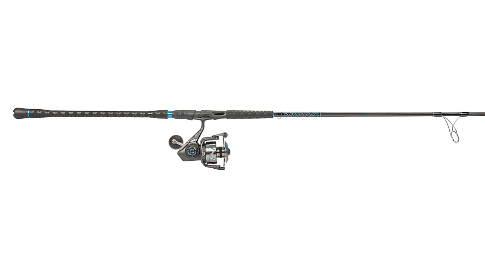 Quantum Benchmark Spinning Reel and Rod Combo, 9ft, 2-PC, Med-Heavy, Moderate-Fast Rod, Graphite Composite Blank, SZ 6000 Reel, 5+1 Bearings, 5.6-1 Ratio, Silver/Blue, BK6000902MH1530.P2