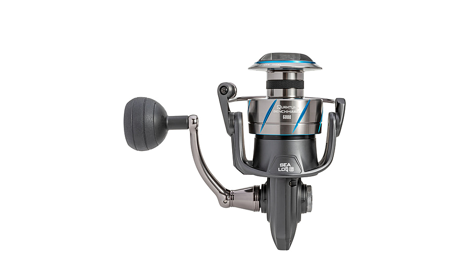 Quantum Benchmark Spinning Reel and Rod Combo, 7ft, 1-PC, Med-Heavy, Moderate-Fast Rod, Graphite Composite Blank, SZ 6000 Reel, 5+1 Bearings, 5.6-1 Ratio, Silver/Blue, BK6000701MH1225.P2