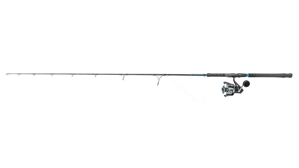 Quantum Benchmark Spinning Reel and Rod Combo, 7ft, 1-PC, Med-Heavy, Moderate-Fast Rod, Graphite Composite Blank, SZ 6000 Reel, 5+1 Bearings, 5.6-1 Ratio, Silver/Blue, BK6000701MH1225.P2