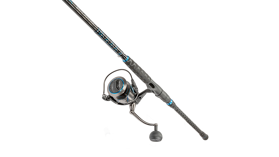 Quantum Benchmark Spinning Reel and Rod Combo, 10ft, 2-PC, Heavy, Moderate-Fast Rod, Graphite Composite Blank, SZ 8000 Reel, 5+1 Bearings, 4.7-1 Ratio, Silver/Blue, BK8000102H2040.P2