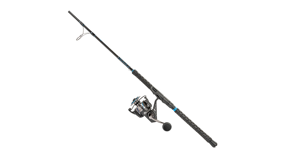 Quantum Benchmark Spinning Reel and Rod Combo, 7ft, 1-PC, Heavy, Moderate-Fast Rod, Graphite Composite Blank, SZ 8000 Reel, 5+1 Bearings, 4.7-1 Ratio, Silver/Blue, BK8000701H1530.P2