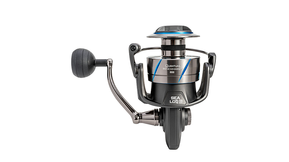 Quantum Benchmark Spinning Reel and Rod Combo, 7ft, 1-PC, Heavy, Moderate-Fast Rod, Graphite Composite Blank, SZ 8000 Reel, 5+1 Bearings, 4.7-1 Ratio, Silver/Blue, BK8000701H1530.P2