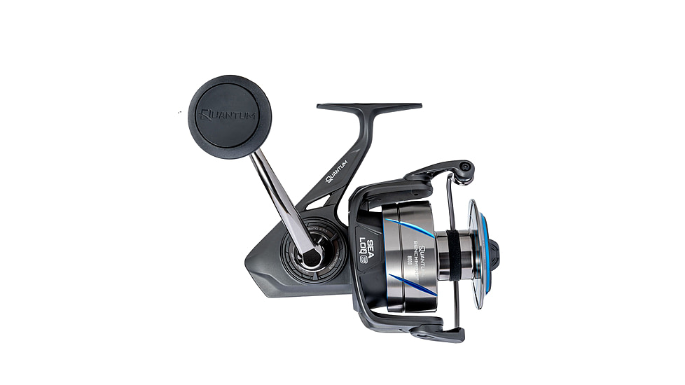 Quantum Benchmark Spinning Reel and Rod Combo, 7ft, 1-PC, Heavy, Moderate-Fast Rod, Graphite Composite Blank, SZ 8000 Reel, 5+1 Bearings, 4.7-1 Ratio, Silver/Blue, BK8000701H1530.P2
