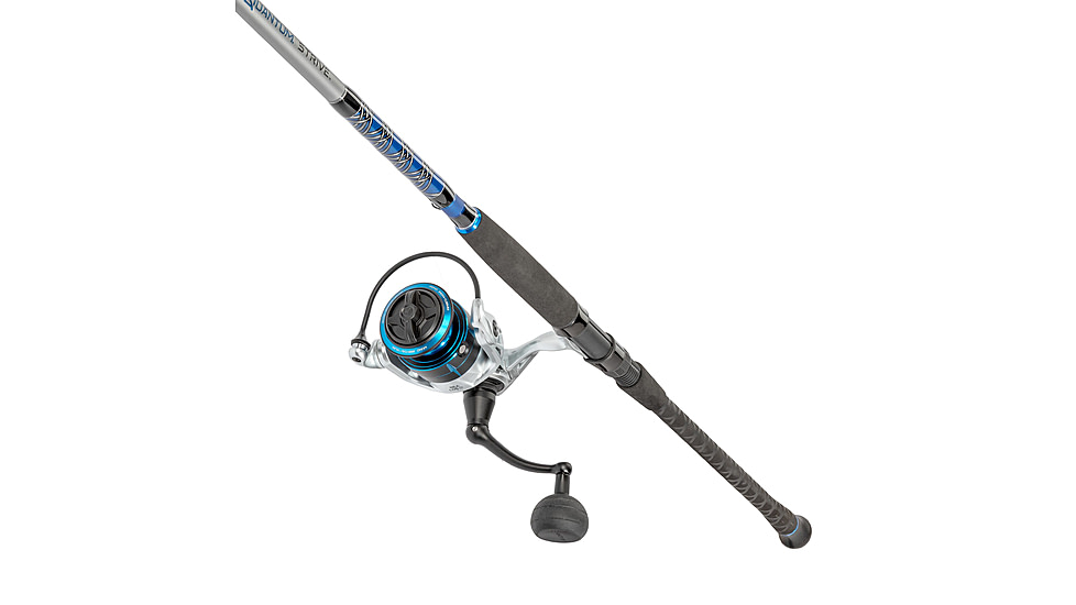 Quantum Strive Spinning Reel and Rod Combo, 8ft, 2-PC, Medium-Heavy, Moderate-Fast Rod, Graphite Composite Blank, SZ 5000 Reel, 4+1 Bearings, 5.6-1 Ratio, Silver/Blue, SV5000802MH1225.P2