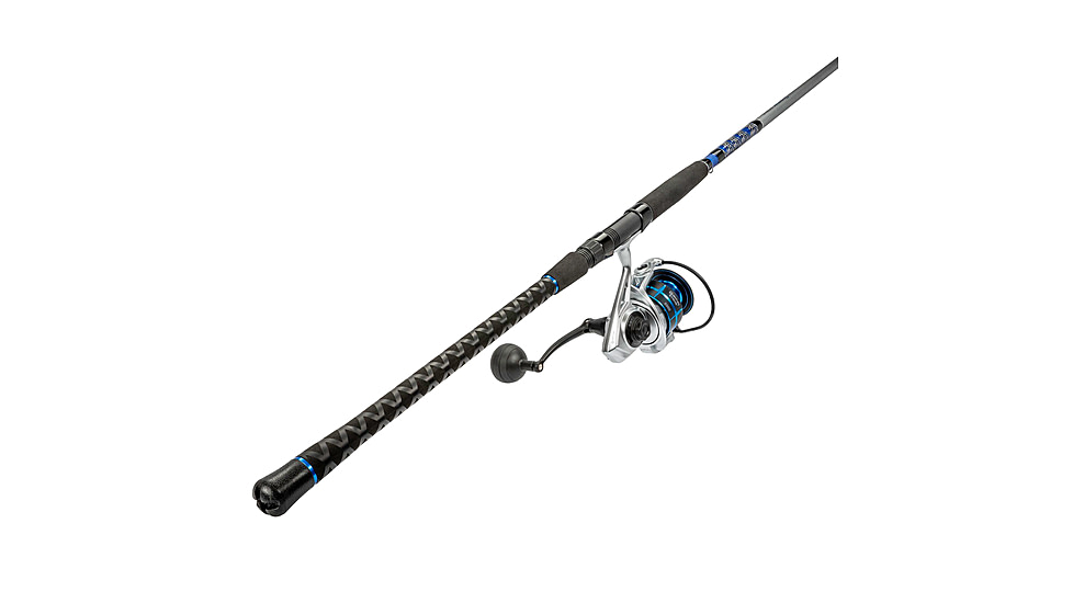 Quantum Strive Spinning Reel and Rod Combo, 9ft, 2-PC, Medium-Heavy, Moderate-Fast Rod, Graphite Composite Blank, SZ 6000 Reel, 4+1 Bearings, 5.6-1 Ratio, Silver/Blue, SV6000902MH1530.P2