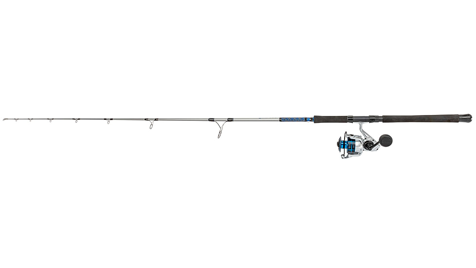 Quantum Strive Spinning Reel and Rod Combo, 7ft, 1-PC, Medium-Heavy, Moderate-Fast Rod, Graphite Composite Blank, SZ 6000 Reel, 4+1 Bearings, 5.6-1 Ratio, Silver/Blue, SV6000701MH1225.P2