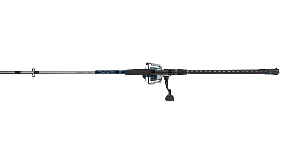 Quantum Strive Spinning Reel and Rod Combo, 10ft, 2-PC, Heavy, Moderate-Fast Rod, Graphite Composite Blank, SZ 8000 Reel, 4+1 Bearings, 4.7-1 Ratio, Silver/Blue, SV8000102H2040.P2