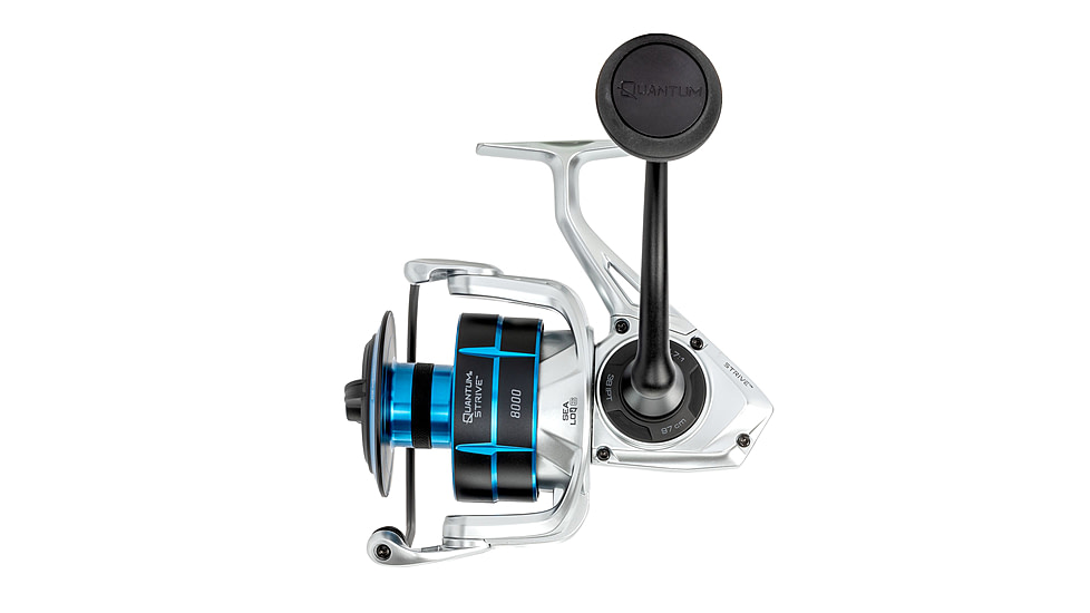 Quantum Strive Spinning Reel and Rod Combo, 10ft, 2-PC, Heavy, Moderate-Fast Rod, Graphite Composite Blank, SZ 8000 Reel, 4+1 Bearings, 4.7-1 Ratio, Silver/Blue, SV8000102H2040.P2