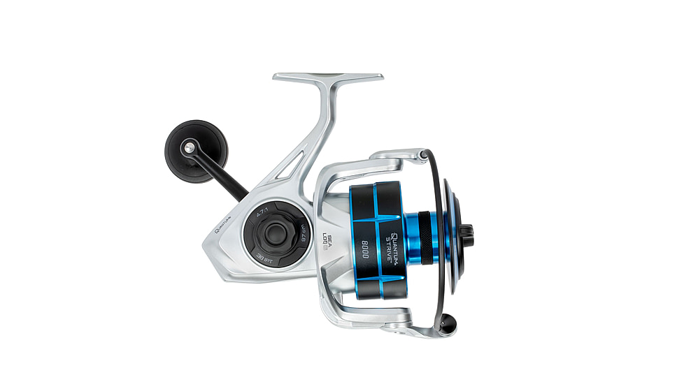 Quantum Strive Spinning Reel and Rod Combo, 10ft, 2-PC, Heavy, Moderate-Fast Rod, Graphite Composite Blank, SZ 8000 Reel, 4+1 Bearings, 4.7-1 Ratio, Silver/Blue, SV8000102H2040.P2