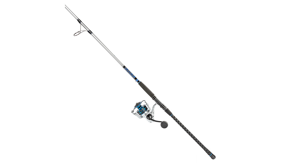 Quantum Strive Spinning Reel and Rod Combo, 10ft, 2-PC, Heavy, Moderate-Fast Rod, Graphite Composite Blank, SZ 8000 Reel, 4+1 Bearings, 4.7-1 Ratio, Silver/Blue, SV8000102H2040.P2