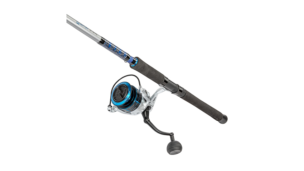 Quantum Strive Spinning Reel and Rod Combo, 7ft, 1-PC, Heavy, Moderate-Fast Rod, Graphite Composite Blank, SZ 8000 Reel, 4+1 Bearings, 4.7-1 Ratio, Silver/Blue, SV8000701H1530.P2