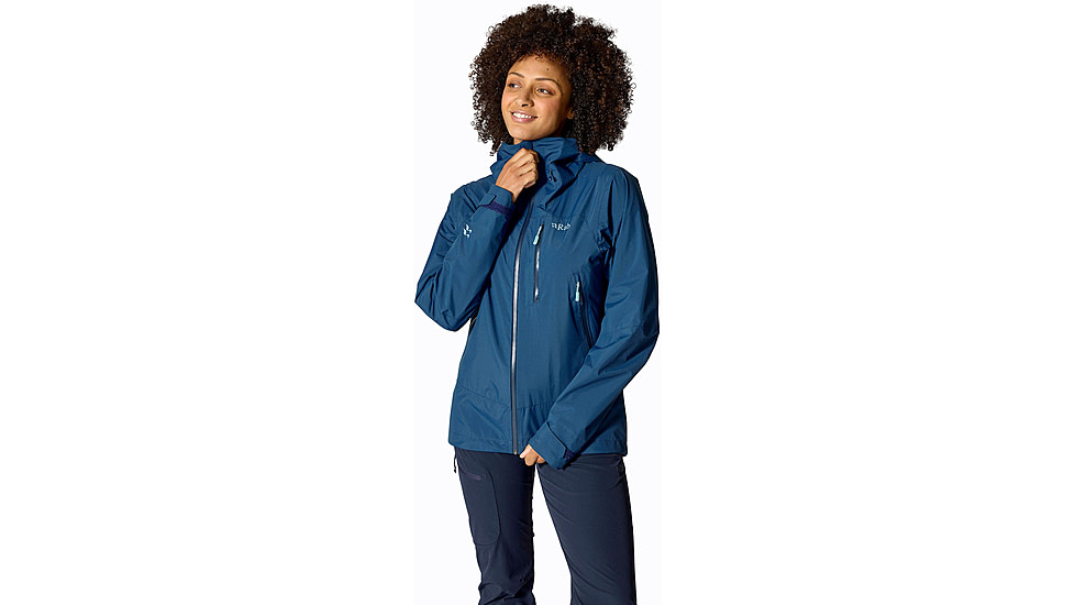 Rab Downpour Mountain Jacket - Womens, Tempest Blue, 14/Large, QWI-12-TMB-14