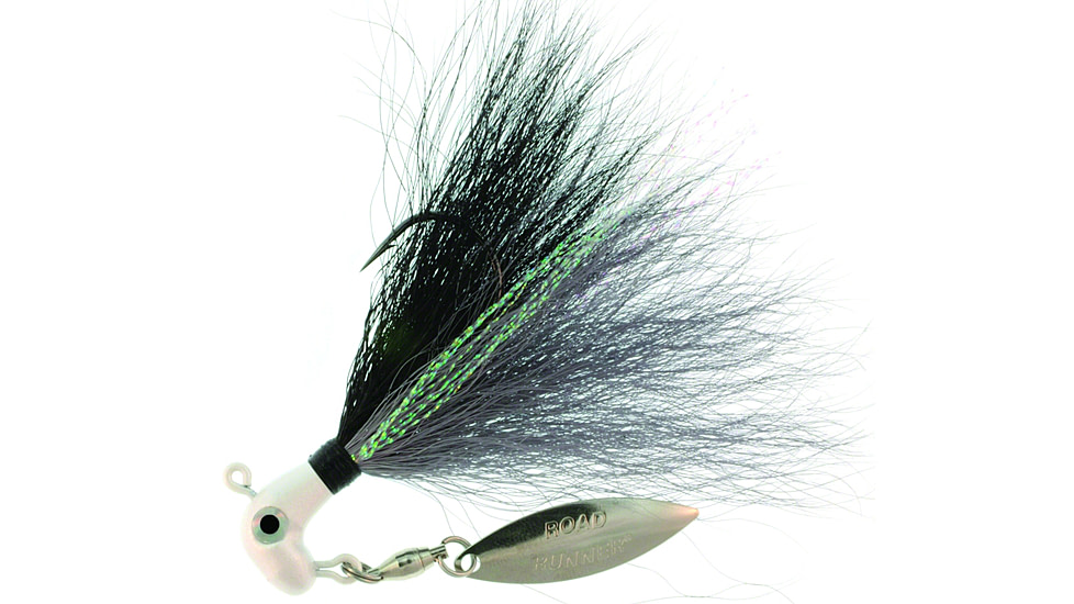 Road Runner Bucktail Pro Jig w/Spinner, Pearl/Grey Throat/Black/Grey, 1/8oz, 1 Pack, BP-18-019