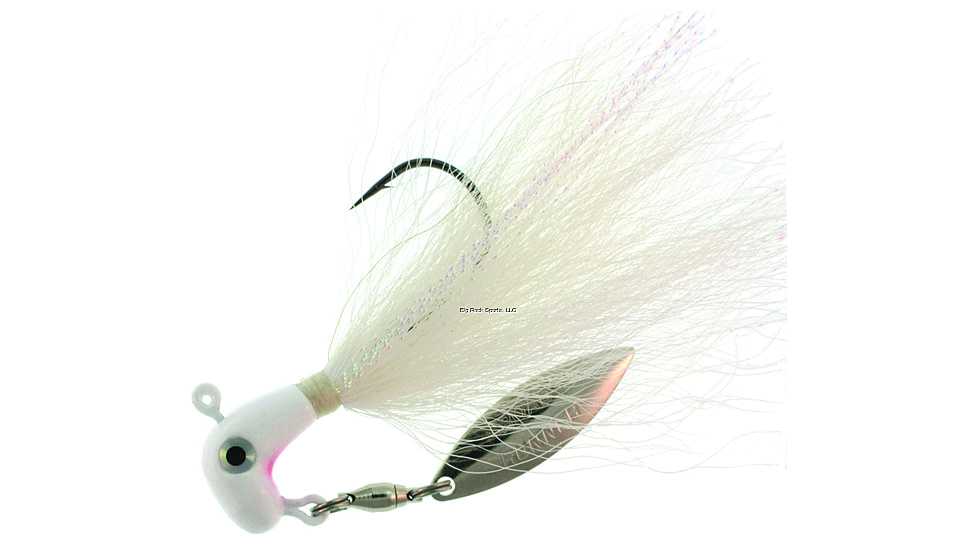 Road Runner Bucktail Pro Jig w/Spinner, White/White/White, 3/8oz, 1 Pack, BP-38-502