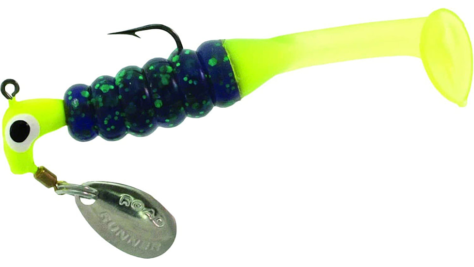 Road Runner Slabalicious Jig w/Spinner, 1 Rig Bait, 1 Body, Chartreuse/Junebug/Chartreuse, 1/8oz, 703-061